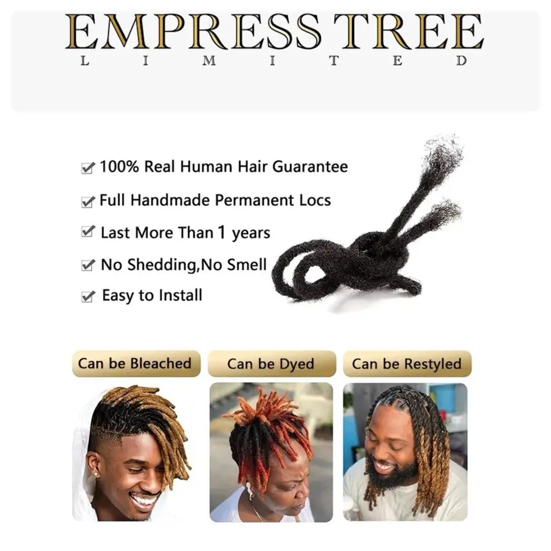 100% Human Hair Loc Extensions Handmade Loc Extensions(10Locs/strands) Dreadlocks 0.2-1.5cm Plus *Free Gift* 5