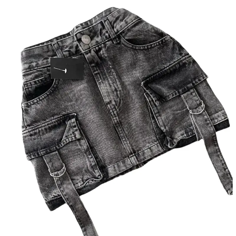 Harajuku Multiple Pockets Denim Plaid Skirt Vintage Goth Black Y2k Mini Skir Fashion Womens Casual Versatile Sexy Streetwear Womenswear Bottom