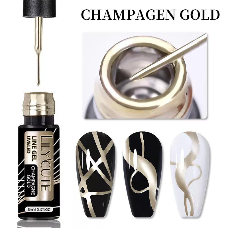 Metallic Nail Liner Gel Polish with Chrome Mirror Effect, Gold, Silver and Rose for UV/LED 6