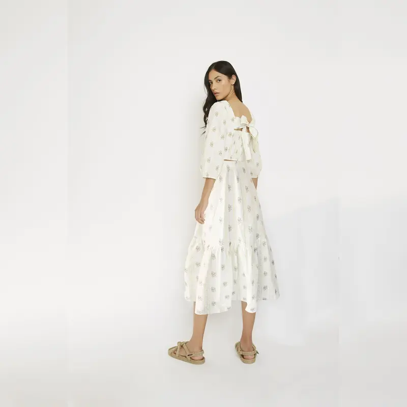 Glamorous Yellow Stripe Flower Ruffle Midi Skirt 0