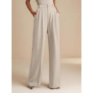 Women's Solid Color Pocket Pants, Casual Comfortable Basic Work Office Business Daily Wear, Women's All-Season Versatile Bottoms, Women's Fashion, Wide-Leg Pants, High-Waisted Pants, Casual Loose Pants, Fashionable Casual Stretch Pants Womenswear Trouser