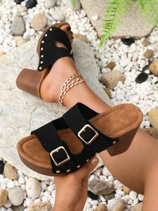 Women's Fashionable Plain Color Double Band Design Sandals, Casual Comfortable Sandals for Summer, All-match Sandals for Beach Vacation and Daily Wear, Walking Shoes