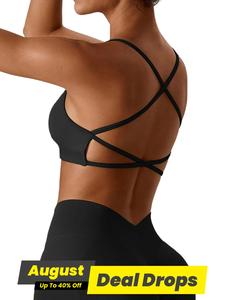 Women's Solid Criss Cross Backless Sports Bra, Athletic Fitted Breathable Comfortable Sports Bra, Ladies Sportswear for Indoor Exercise Outdoor Wear, Gym Clothes, Activewear, Strappy Workout Bra, Gymclothes, Yoga Bra