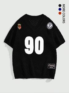 Men's Hollow Out Sheer V Neck Sports Jersey, Loose Casual Short Sleeve Drop Shoulder Pullover for Spring & Fall, Fashion Men's Top for Daily Wear,  T Shirts for Men