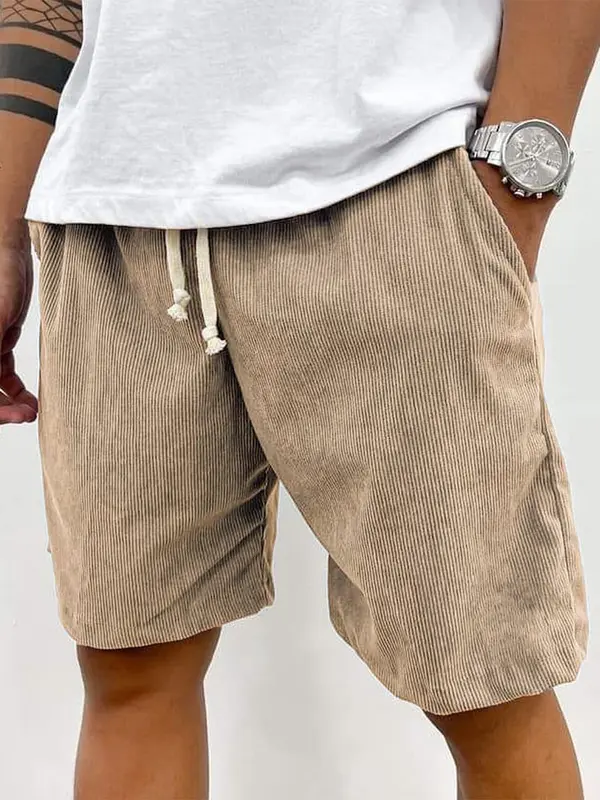 Men's Summer Casual Drawstring Corduroy Vintage Shorts 3