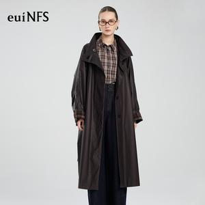 [euiNFS] Oversized Waterproof Trench Coat for Women | Lightweight Windbreaker | Vintage Loose Fit Long Jacket | Streetwear Outerwear for Fall & Winter【E443012】