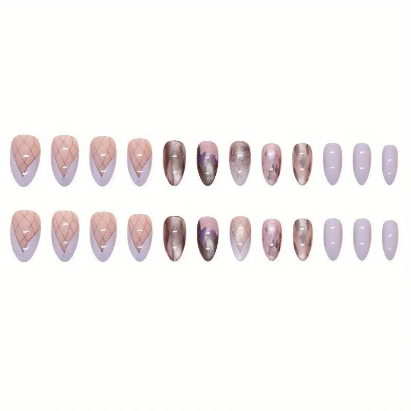 24pcs Set of Medium Almond-Shaped Press-on Nails in Glossy Light Amethyst - Durable, Easy-to-Apply Fake Nails for Women Press On Nails for Women Nail Accessories 7