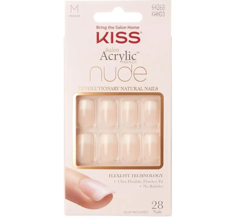 KISS Salon Acrylic French Nude Collection, Cashmere, Medium Length Nude Fake Nails, Includes False Nails, Nail Glue, Nail File, and Manicure Stick, 28 Count (Pack of 1) 0
