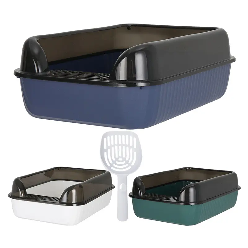 Large Cat Litter Tray Box, Plastic Open Cat Litter Box with Raised Rims and Detachable Rim, Litter Tray with Free Scoop, 50*34.5*17cm litter  box litter  tray 7