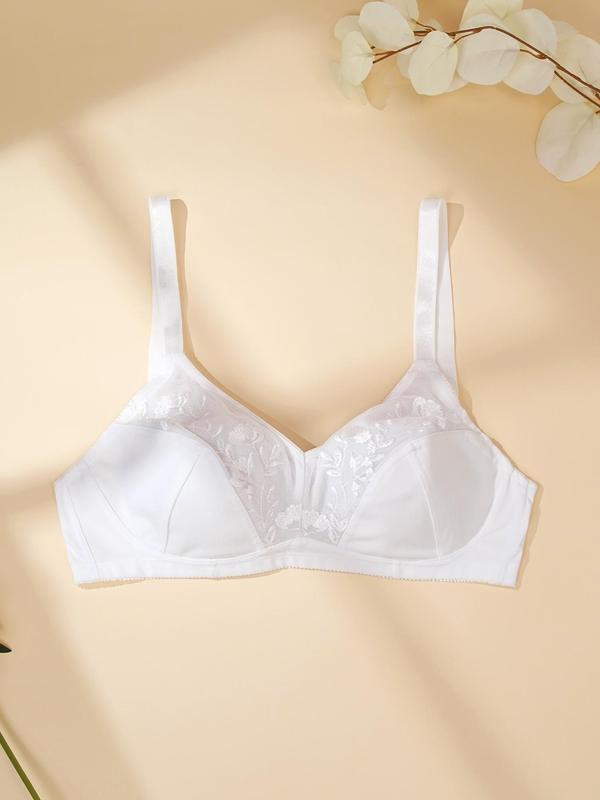【Plus Size】 Solid Patchwork Lace Wireless Bra, Elegant Comfortable Breathable Bra for Daily Wear, Women's Lingerie for All Seasons 5