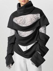 Men's Solid High Collar Long Sleeve Hoodies, Casual Hollow Out Design Loose Sweatshirts for Spring & Fall, Jumper for Men, Streetwear Fashion Men's Clothing for Daily Wear, Tops