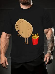 【Plus Size】 Cartoon Potato Print Round Neck Tee, Regular Fit Casual Short Sleeve T-shirt for Daily Wear, Men's Plus Size Clothing for All Seasons, Top
