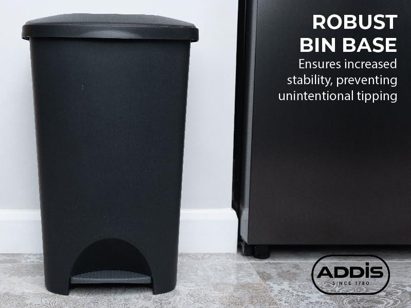 Plastic Family Kitchen Utility Bin, 50 Litre, New Black with Silver Pedal 2