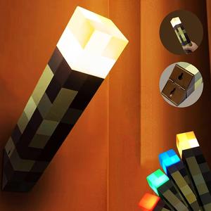 Creative Wall Mounted Torch Shaped Night Light, USB Rechargeable 4-color Changing Table Lamp, Novelty Lighting for Home Office Decor