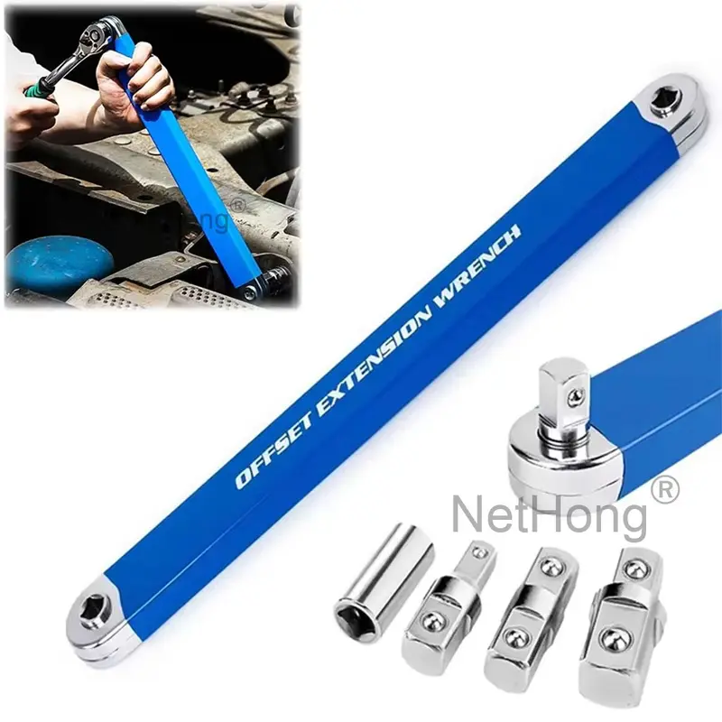 Offset Extension Wrench Set Ratchet Spanner Wrench Extender with Adapter Socket+ 0