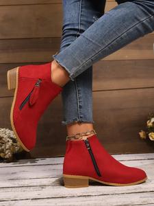 Women's Fashionable Solid Zipper Ankle Boots, Casual Comfortable Pointed Toe Boots for Daily Wear, Female All-match Trend Shoes for Fall & Winter
