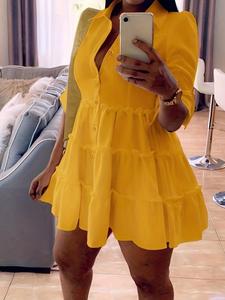 Women's Plain Button Front Frill Trim Roll Up Sleeve Shirt Dress, Elegant Fashion Casual Fitted Short Dress for Daily Outdoor Wear, Summer Dress, Women Dress for Spring & Fall, Womenswear