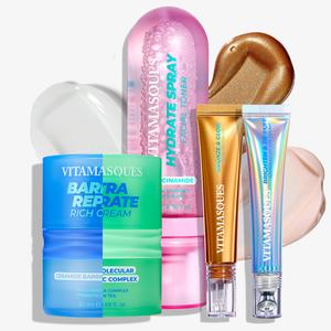 Vitamasques Summer Fresh Skincare Set | Revive & Hydrate for a Dewy Summer Look with Bronze-skinned tones & Caffeine Powered Under Eye Serum to Depuff | Powered by Hyaluronic Acid, includes Moisturiser, Serum, Eye Treatment & Glow Drops | Made in Korea