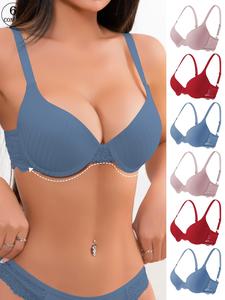 Women's Solid Color Push Up Bra, Soft Comfortable Breathable Lingerie Top for Daily Wear, Women's Lingerie for All Seasons