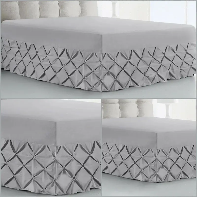 Diamond Pleated Luxury Pintuck Valance Sheet Soft Comfy Fitted Bed Cover Single Double Super King Bedding Size 4