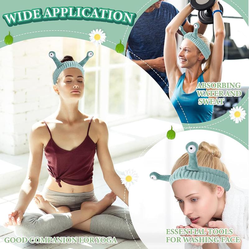 Spa Headband Facial Makeup Head Band Microfiber Soft Coral Fleece Head Wraps Snail Cartoon Cute Hair Accessories Elastic Skincare Hair Band for Women Girls Washing Face Beauty 4