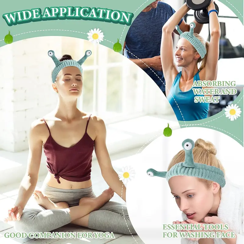 Spa Headband Facial Makeup Head Band Microfiber Soft Coral Fleece Head Wraps Snail Cartoon Cute Hair Accessories Elastic Skincare Hair Band for Women Girls Washing Face Beauty 4