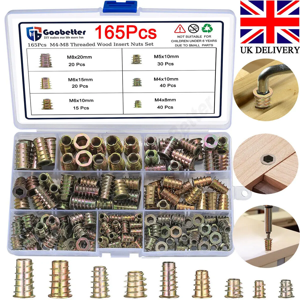 165Pcs M4 - M8 Threaded Nuts for Woodworking Threaded Wood Insert Nuts Set High - hardness & Rust - resistant