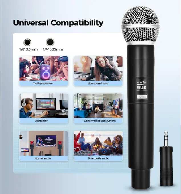 Microphone Wireless, Microphone with One-to-One Chip Connection, 40H Duration, 200 FT Distance Receiving, Rechargeable Receiver, Wireless Microphones for Singing, Video Recording, Home Party (Black) 6