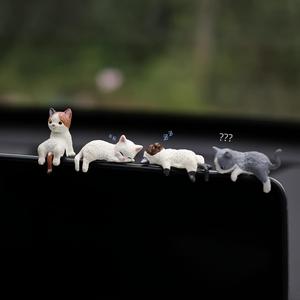 Cute Cartoon Cat Design Car Dashboard Decoration, 4 Counts/set Resin Miniature Figurines, Car Interior Accessories for Car, Home, Office, Car Ornament