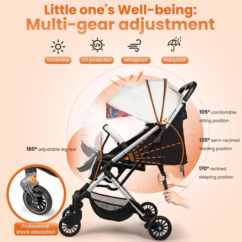 Lightweight Foldable Travel Baby Stroller, Compact Baby Pushchair Portable, Baby Pram Portable for Infant and Toddler 2