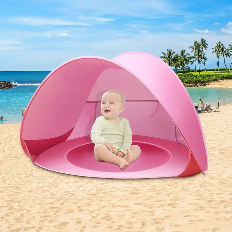 Pop Up Baby Beach Tent, Portable Kiddies Shade Pool Tent 50 SPF UV Protection Sun Shelter Canopy for Infant Indoor and Outdoor Use (Pink) 2