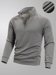 Men's Solid Half Zip Up Raglan Sleeve Sweatshirt, Casual Loose Long Sleeve Stand Collar Pullover for Fall & Winter, Men's Clothes for Daily Wear