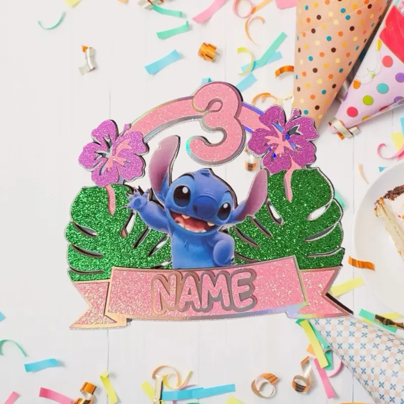 Personalised Stitch Name and Age Cake Topper for Party Decoration - Ornaments