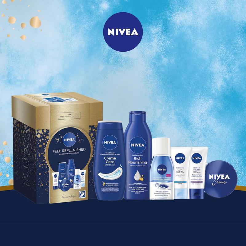 NIVEA Feel Replenished Gift Set (6 Products), Skincare Women's Gift Set with Creme, Eye Make-Up Remover, Shower Cream, Body Lotion, SPF15 Day Cream, and Night Cream 0