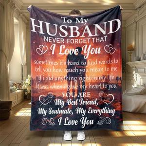 Husband Letter Print Soft Blanket, 1 Count Casual Soft Throw Blanket, Air-conditioned Room Blanket, Warm Nap Blanket for Home & Office, Slogan Print Blanket