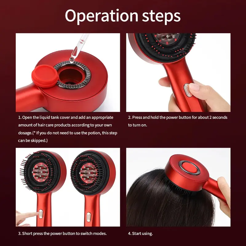 Electric Scalp Massage Brush Cordless Electric Head Massager Comb Electric Massage Scalp Applicator Liquid Comb Vibration Hair Massage Scalp Brush Red Light Therapy Heating Massage Comb 3