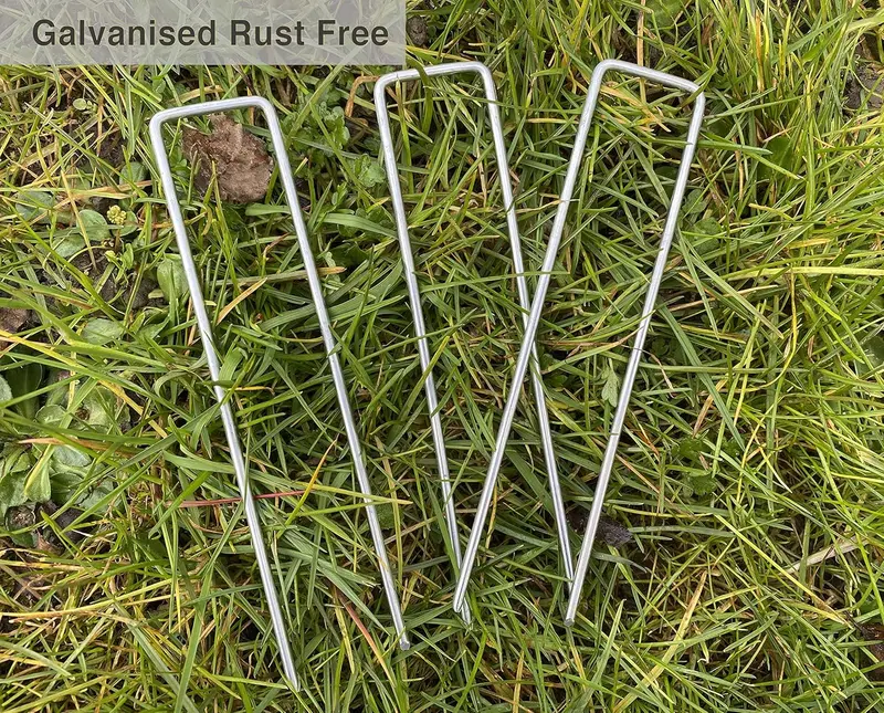 VIROSA Pack of 100 6 inch U Shaped Nail Pins for Weed Control, Landscape Fabric, and Artificial Grass - Galvanised Steel 3