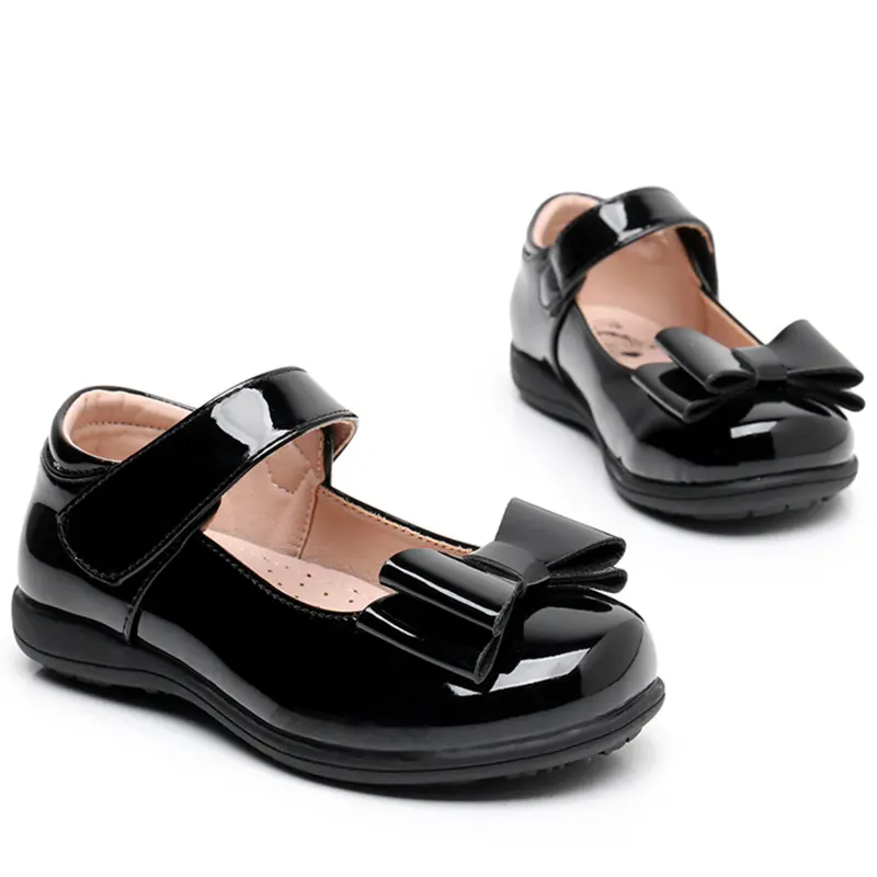 Children's Students Leather Shoes Princess Shoes Girls Black White Bowknot School Ceremony Performance Kids Little Leather Shoes 1