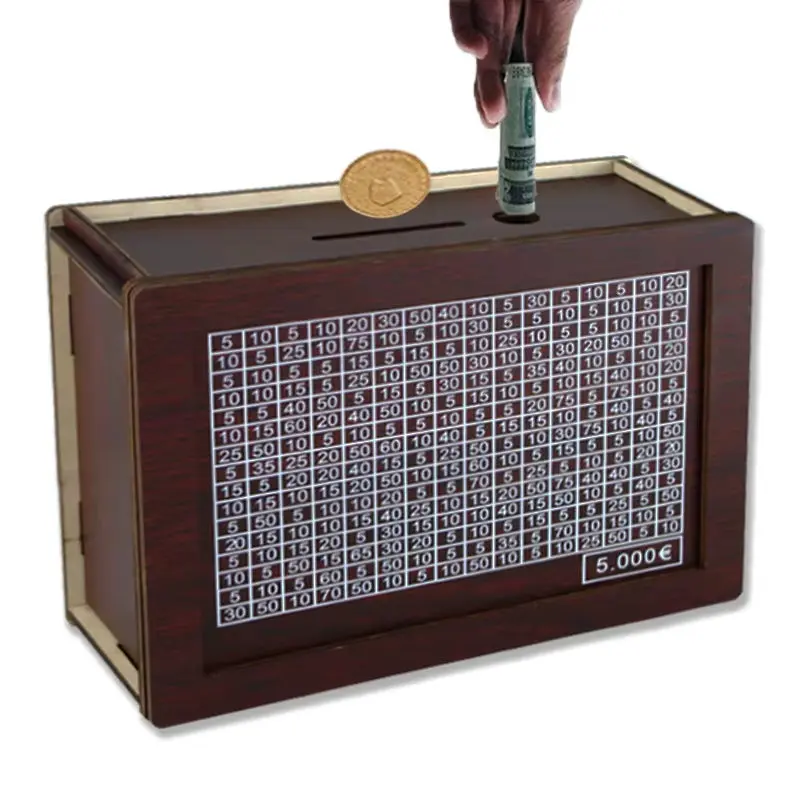 1000/2000/3000/5000/10000 Euro Money Box Wooden Piggy Bank Money Vault Savings Box Challenge Cash Storage Case 1