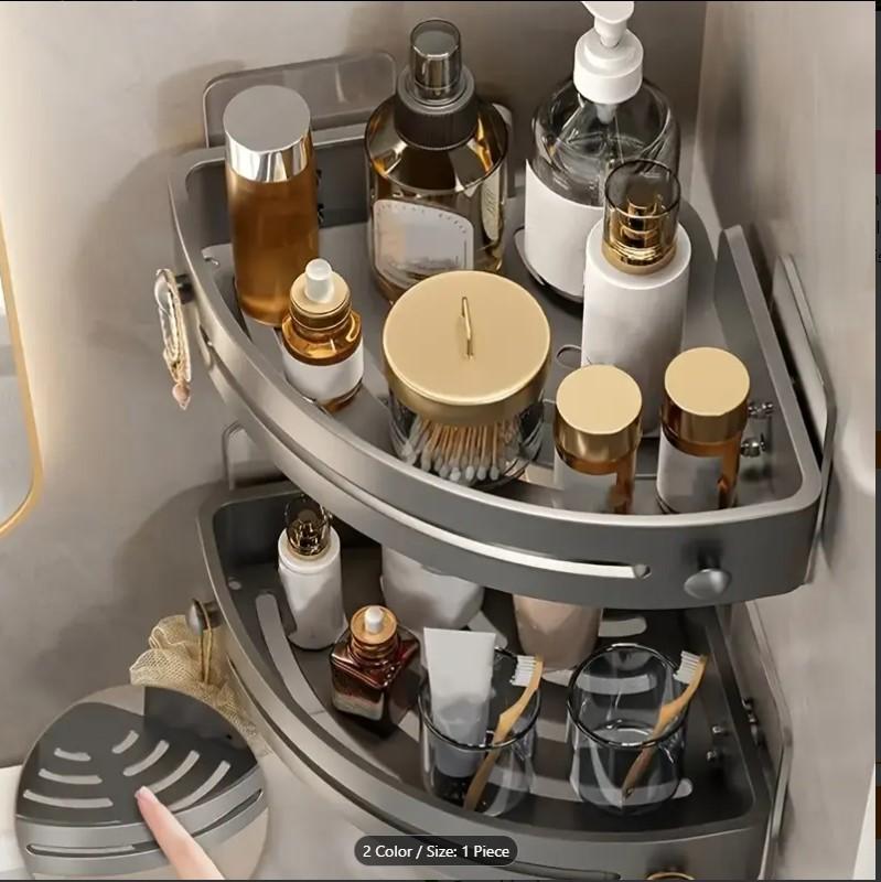 RV bathroom accessories, adapted to RV bathroom, ABS material, equipped with corner shower rack, adhesive shower rack without drilling, rust-proof toilet storage rack, wall-mounted bathroom shower organiser, black, gray RV Showers 4