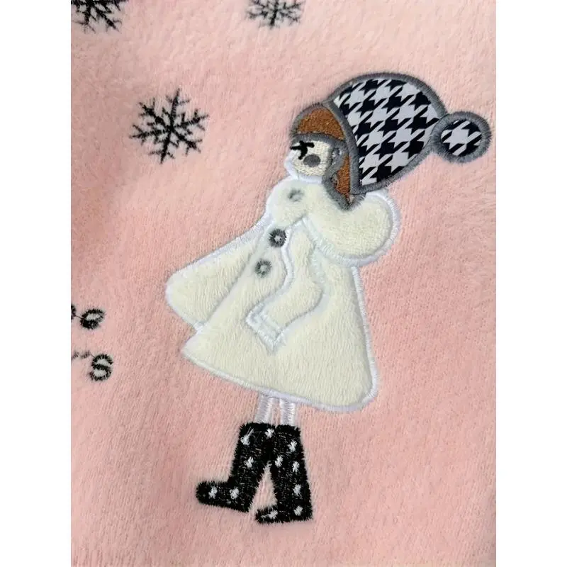 Girls' Imitation Mink Plush Sweater - High Neck Floral Print Pullover with Snowflake Design & "None So Happy’s Day" Text, Cozy Winter Knit Top for Youngsters, Hand Wash Only, Sweaters for Girls, Youngsters's Winter Wear,Soft Texture Fabric 6