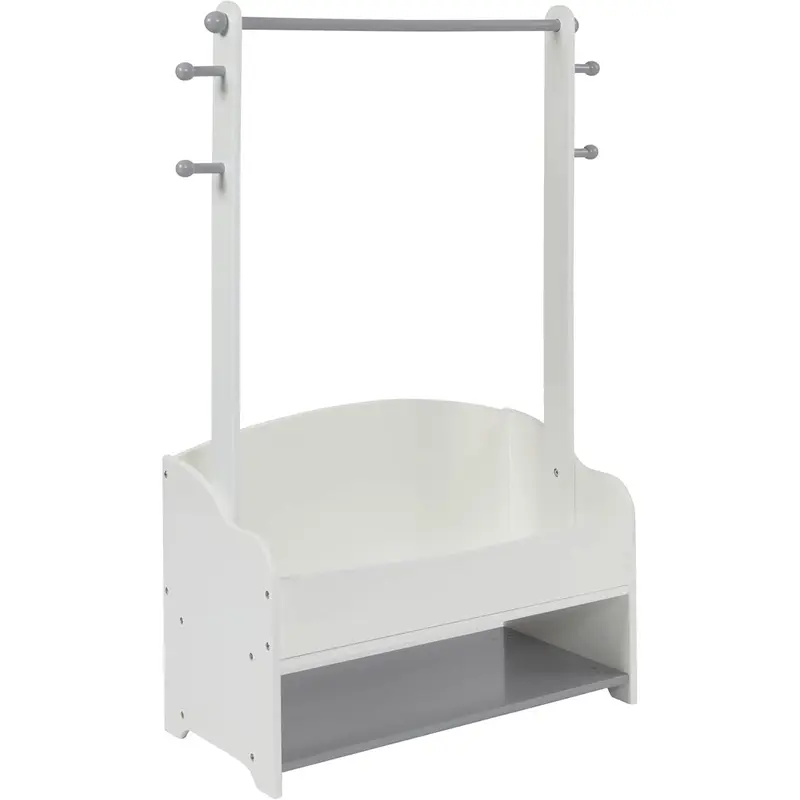 Liberty House Toys Kids Hanging Rail with Extra Storage, Kids Clothes Rail, Wooden Hanging Rail with Storage, Toddler, Kids Dress Up Rail, White and Grey 4