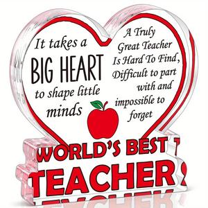 Teacher Appreciation Gift, Heart Shaped Acrylic Plaque Sign, World's Best Teacher Gift, Thank You Teacher Graduation Gift, Desk Decor for Home Office School
