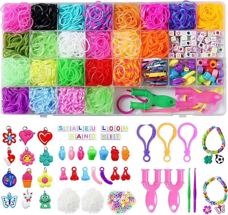 Loom Bands Set with Charms Beads, 2600pcs Loom Bands Starter Kit Storage Case for DIY Refill Bracelet Making Craft, X-mas Birthday Party Gift for Kids 0