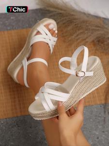 Women's Fashionable Plain Color Wedge Sandals, Crisscross Strap Sandals, Casual Versatile Sandals for Summer, Lightweight Breathable Comfortable Shoes for Daily Wear, Girl