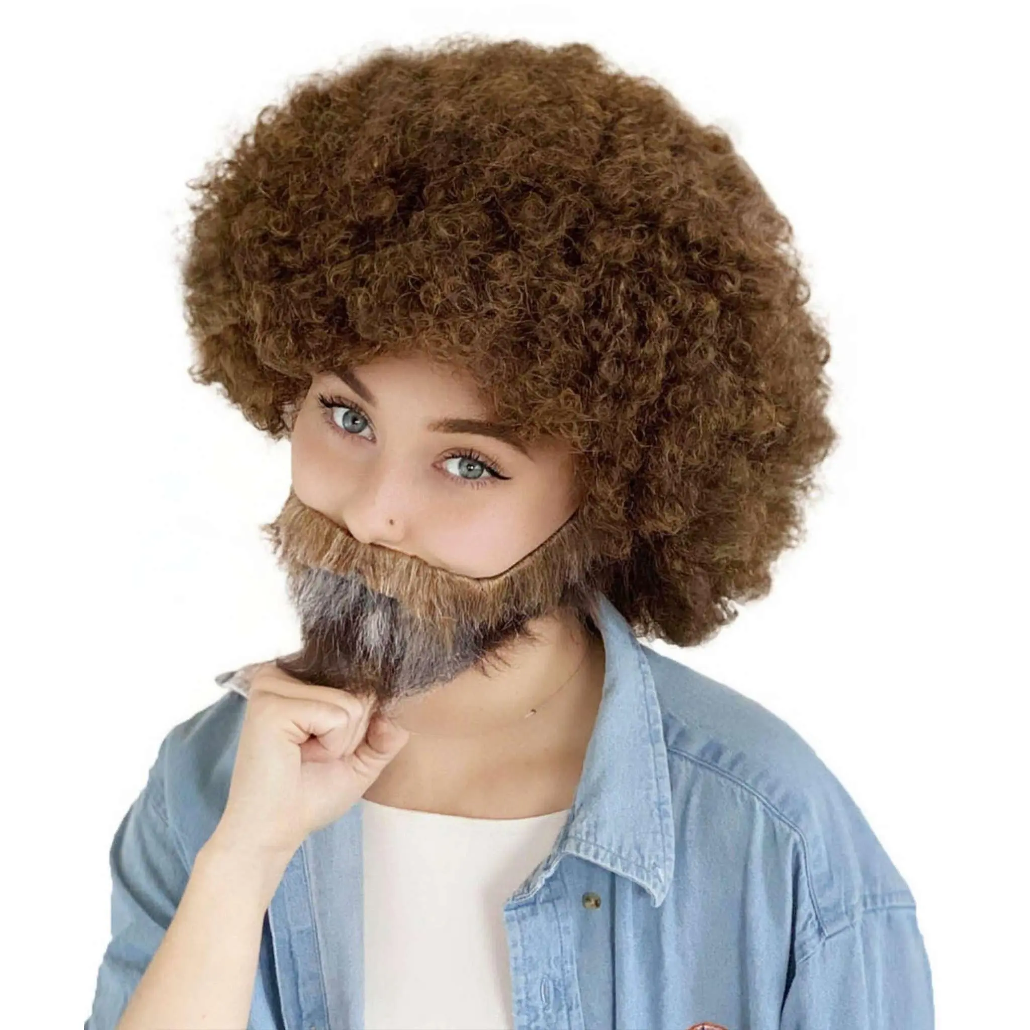 HPO Unisex 80's Painter Afro Wig and Beard Set | Easy and Classic Celebrity | Premium Halloween Wig
