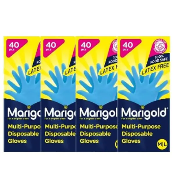 Marigold Disposable Gloves | Powder Free Latex Free, Food Safe | Multi-Purpose Disposable Gloves | Perfect for Safe, Hygienic and Versatile Use | 4 Boxes 160pcs 0