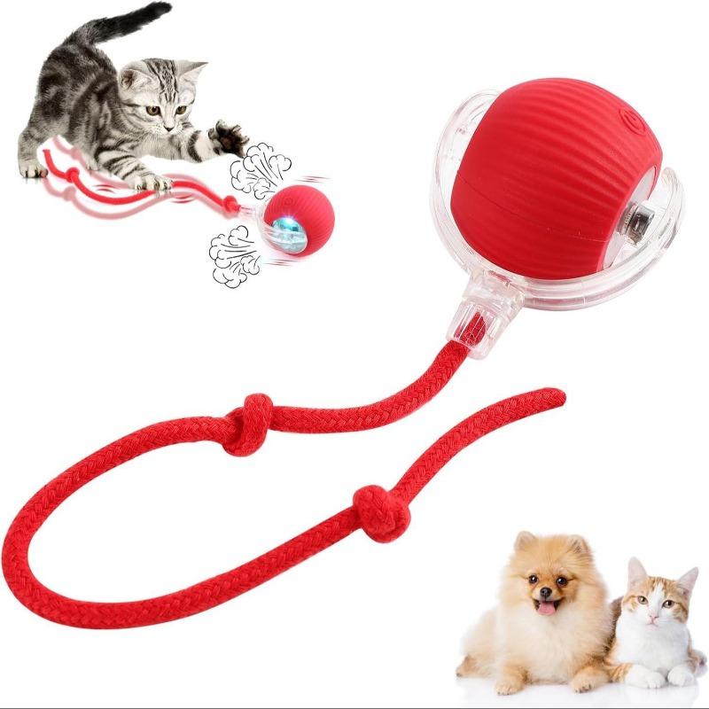 Newly Designed 360° Interactive Electric Rolling Mobile Rechargeable Self-play Stimulating Toy, Pet Chase Ball with Fast Tail Rope, Suitable for Indoor Cat, Small Dog Toy 1
