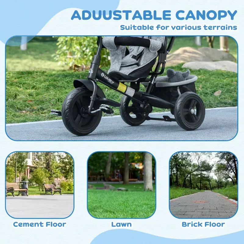 Kids Trike Push Bike with Push Handle, Canopy for 1-5 Years, Grey 4