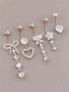 Women's Elegant Heart & Bow & Flower Design Belly Rings, Cute Trendy Belly Piercing Jewelry, Fashion Body Jewelry for Party & Daily Charms Decor, Bridal Belly Button Rings, Septum Pierced Ring, Chic Body Jewelry